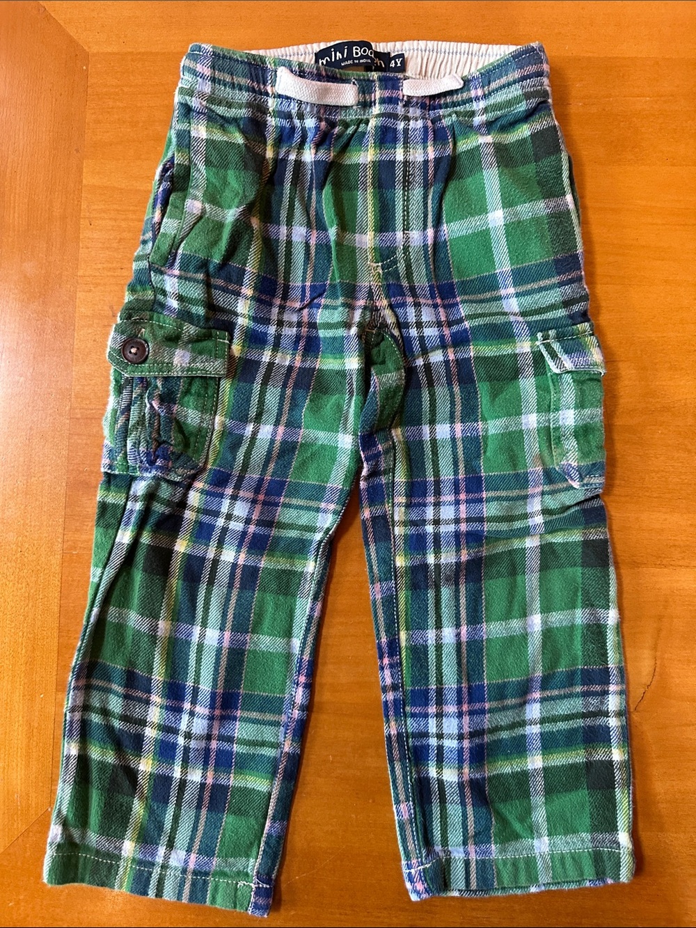 Mini Boden Green and Blue Plaid Cargo Pants for Kids